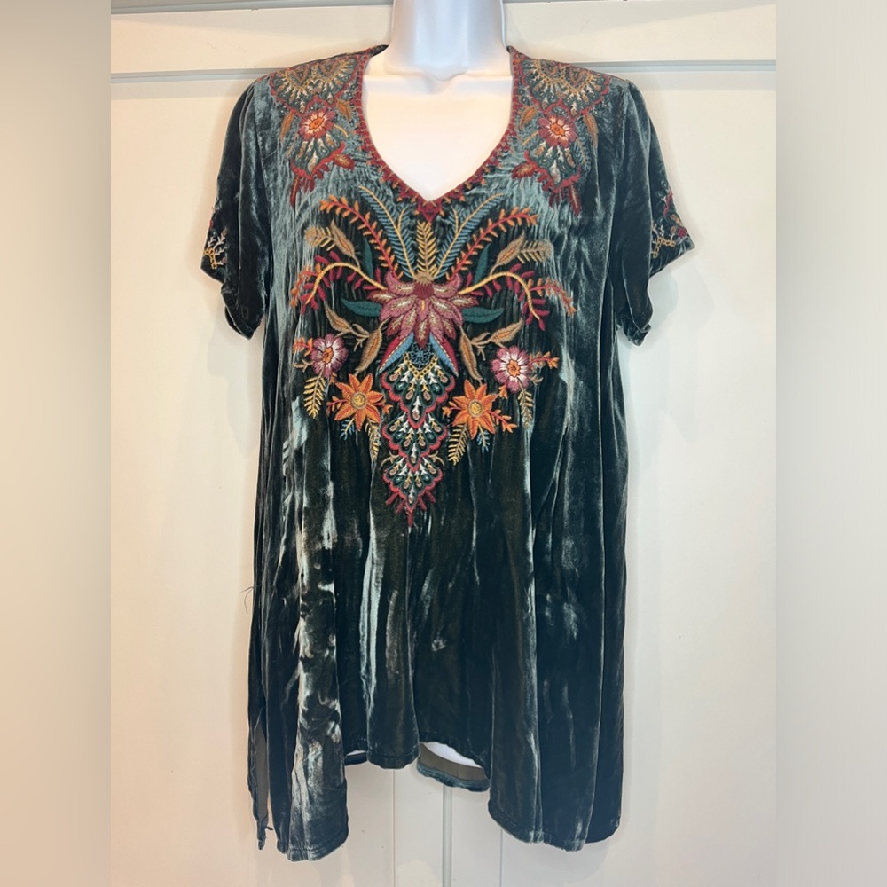 Johnny Was velvet embroidered tunic.